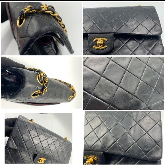 Authentic CHANEL Lambskin Double Chain Double Medium Flap Bag black/gold - Picture 6 of 13